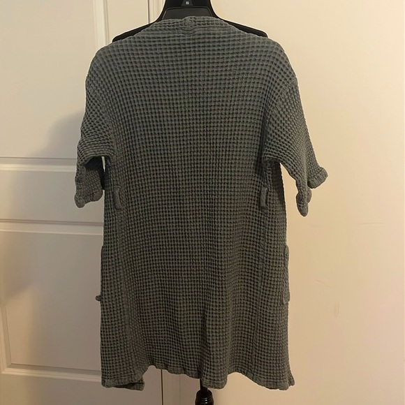 Bathen Anthropologie Waffled Knit Olive Short Midi Bathrobe India Lounge - Picture 2 of 5